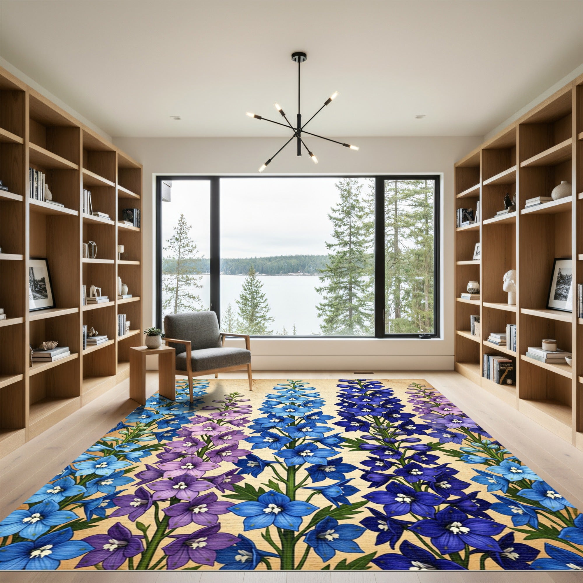 Blue Purple Floral Tall Stalks Rug