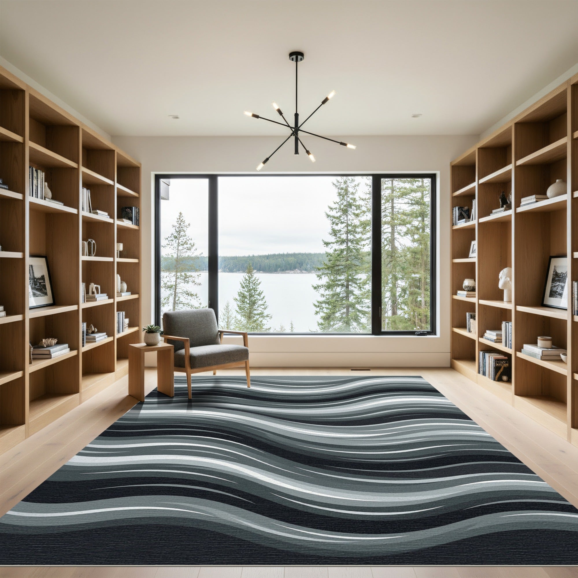 Monochromatic Abstract Wave Lines Rug