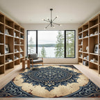 Ornate Indigo Floral Medallion Rug
