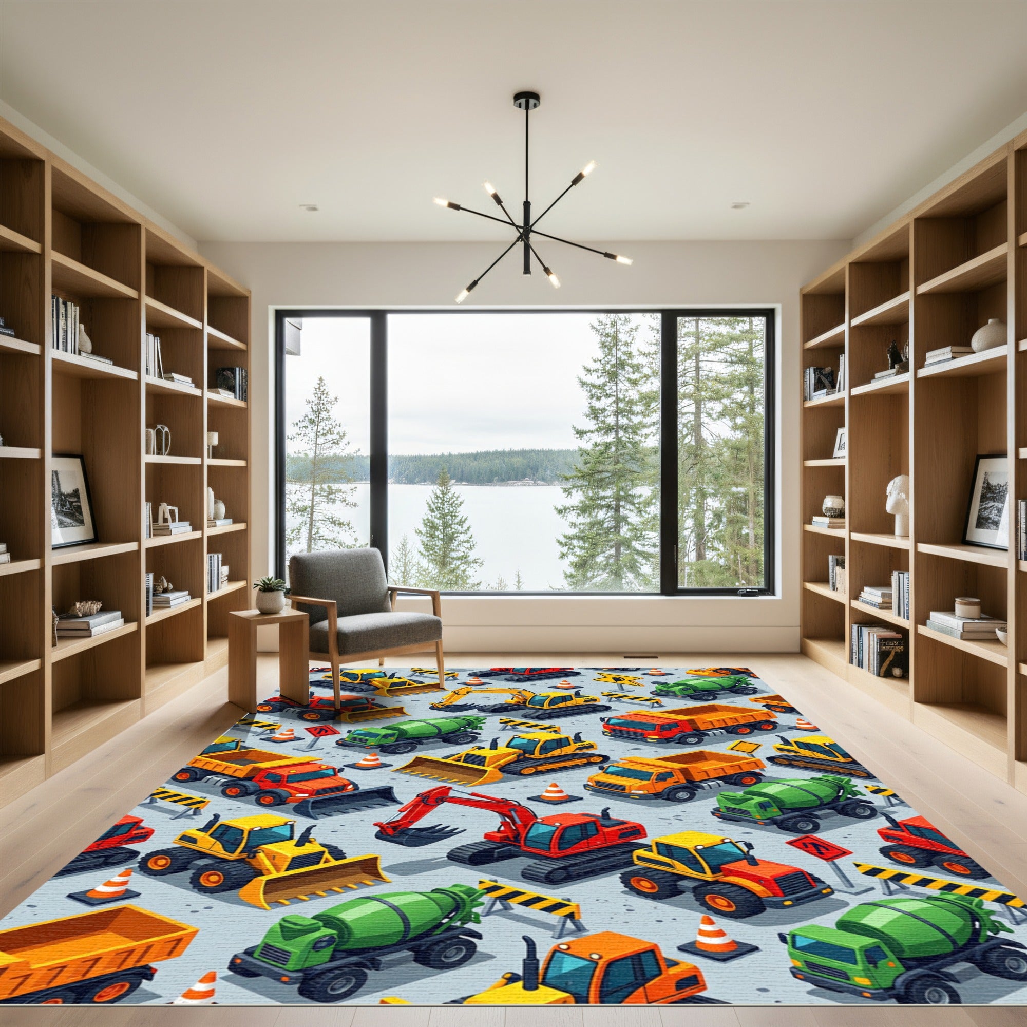 Isometric Construction Vehicle Building Site Rug