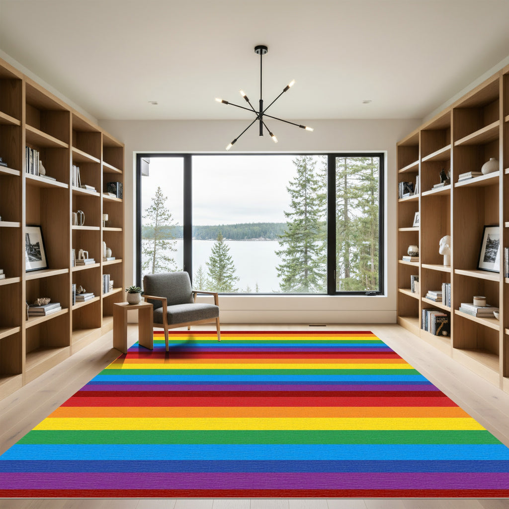 Vibrant Rainbow Stripes Composition Rug