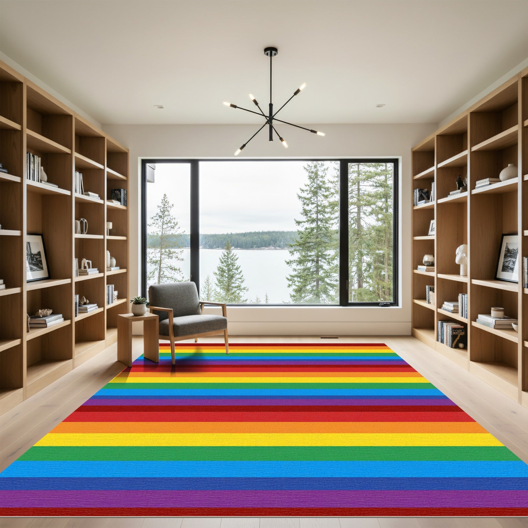 Vibrant Rainbow Stripes Composition Rug