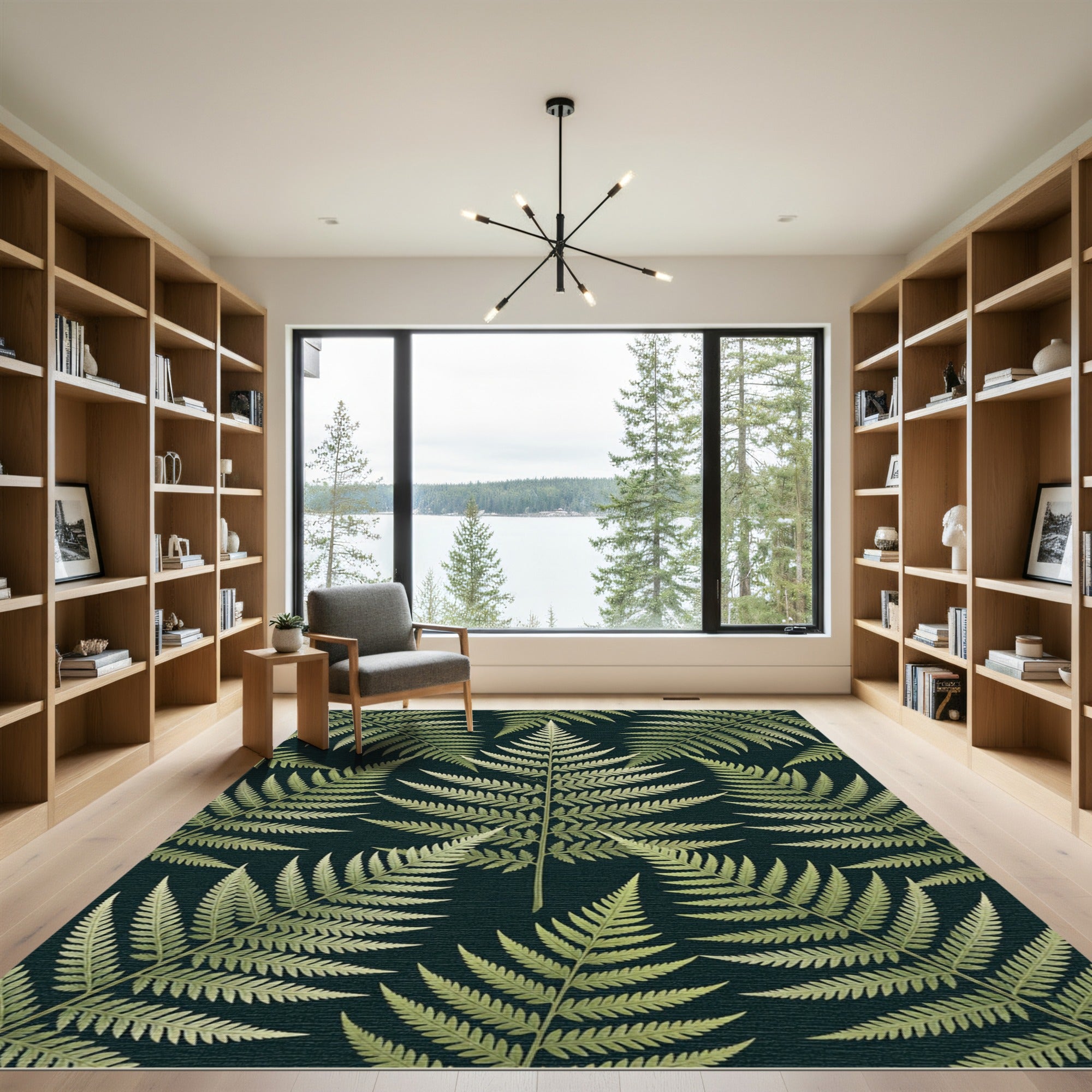 Green Fern Frond Forest Arrangement Rug