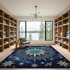Celestial Gold Starry Blue Mandala Rug