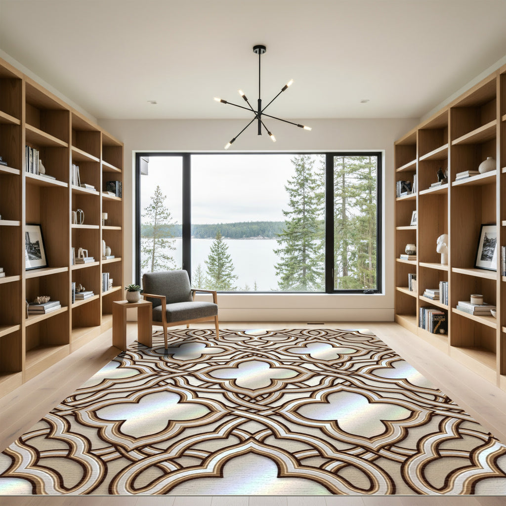 Elegant Gold Interlocking Quatrefoil Rug