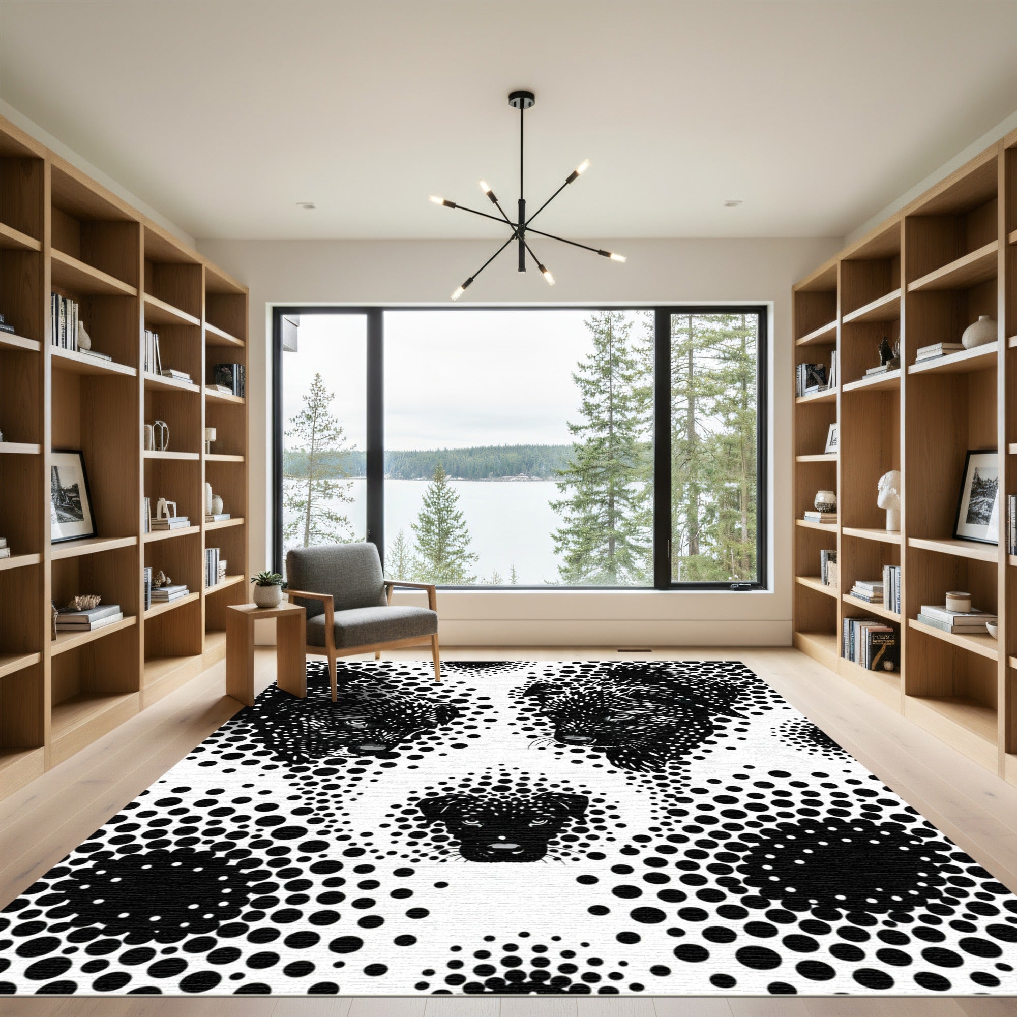 Black White Dog Halftone Dot Composition Rug