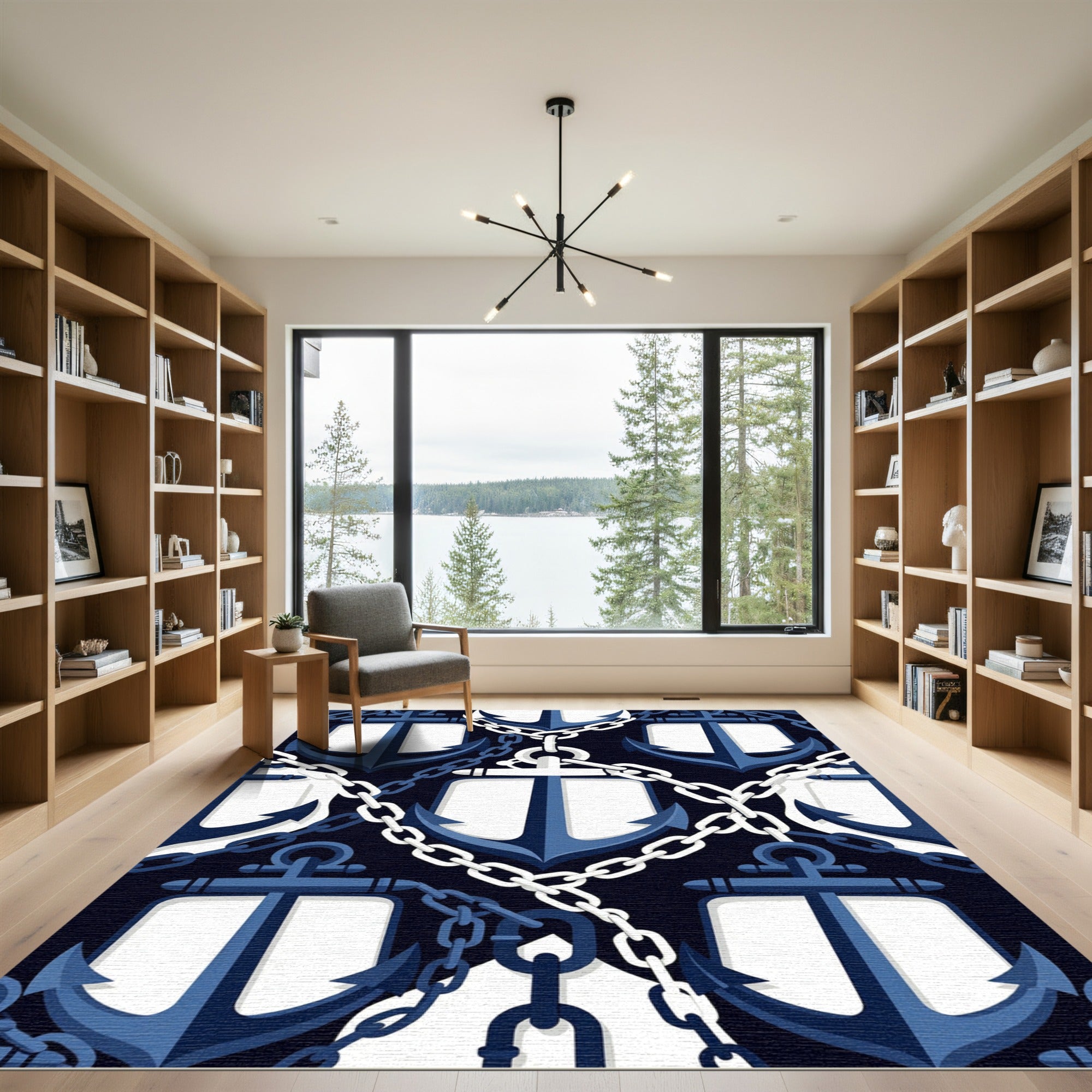Classic Navy Anchor Chain Nautical Art Rug