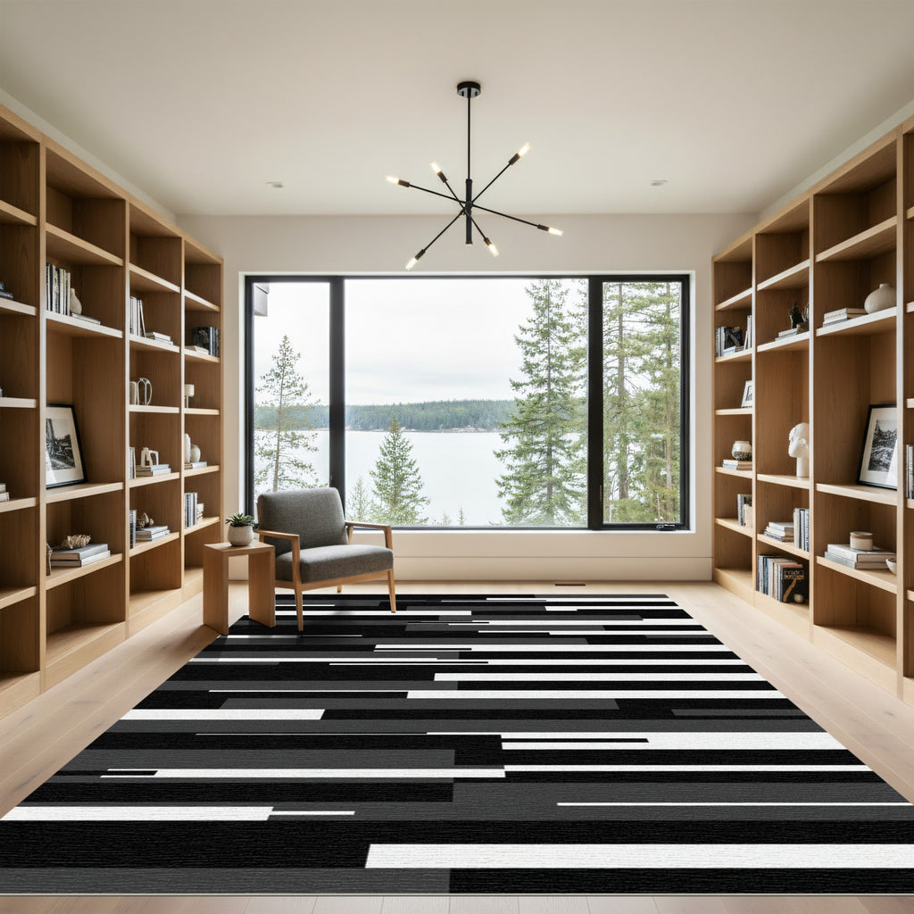 Monochromatic Abstract Geometric Stripes Rug