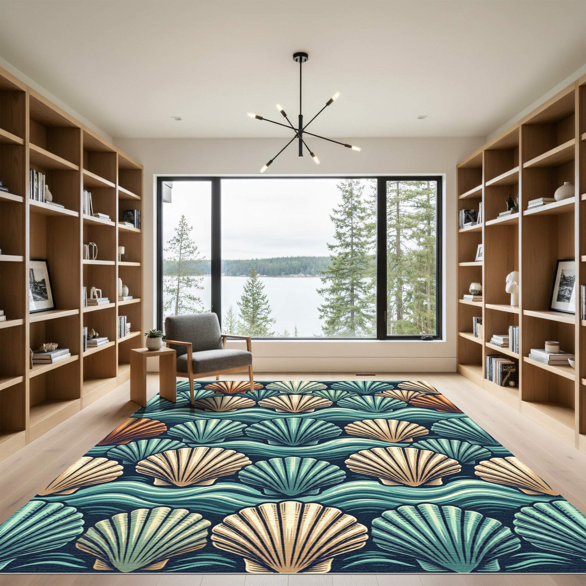 Coastal Scallop Shell Sea Wave Art Rug