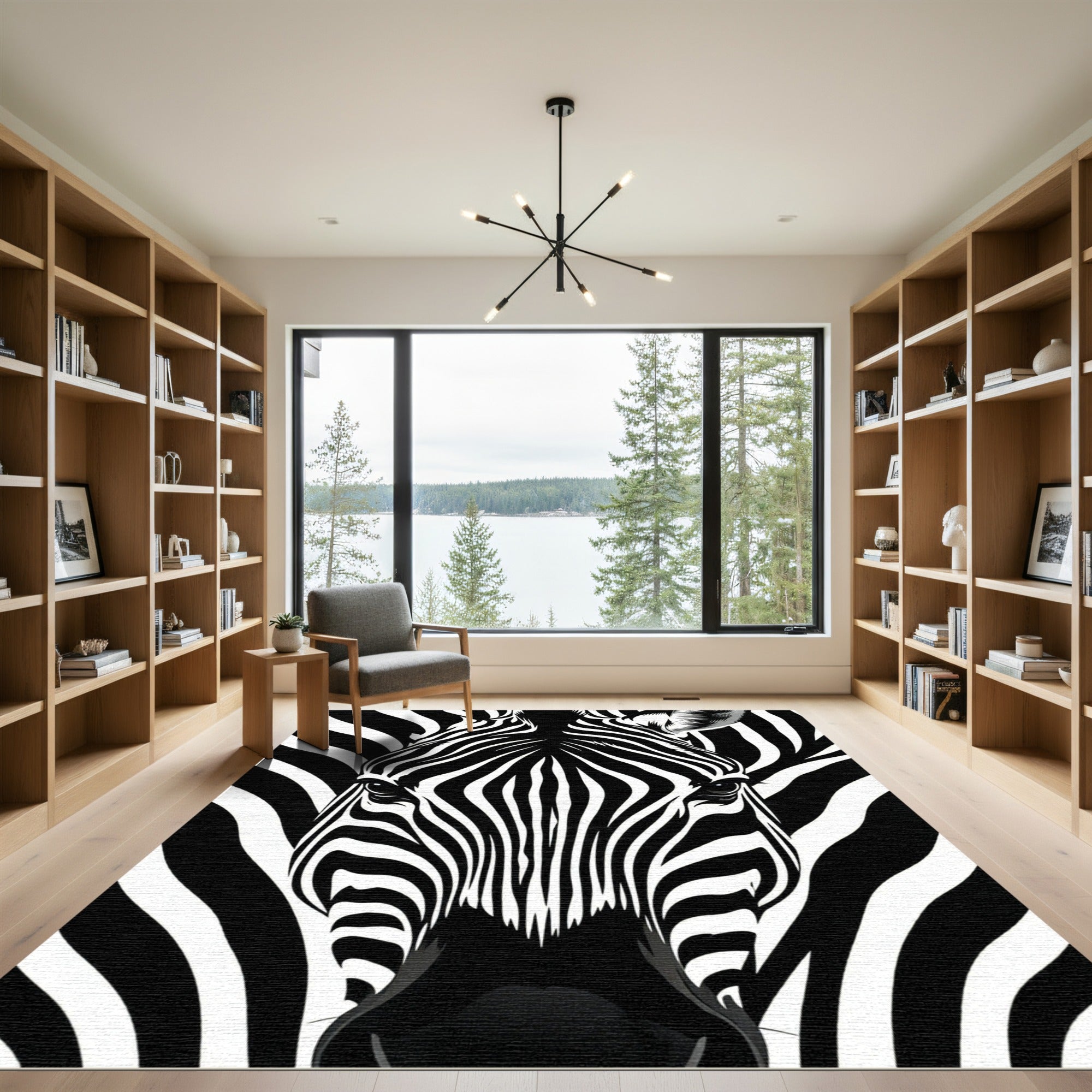 Bold Monochrome Zebra Stripe Illustration Rug