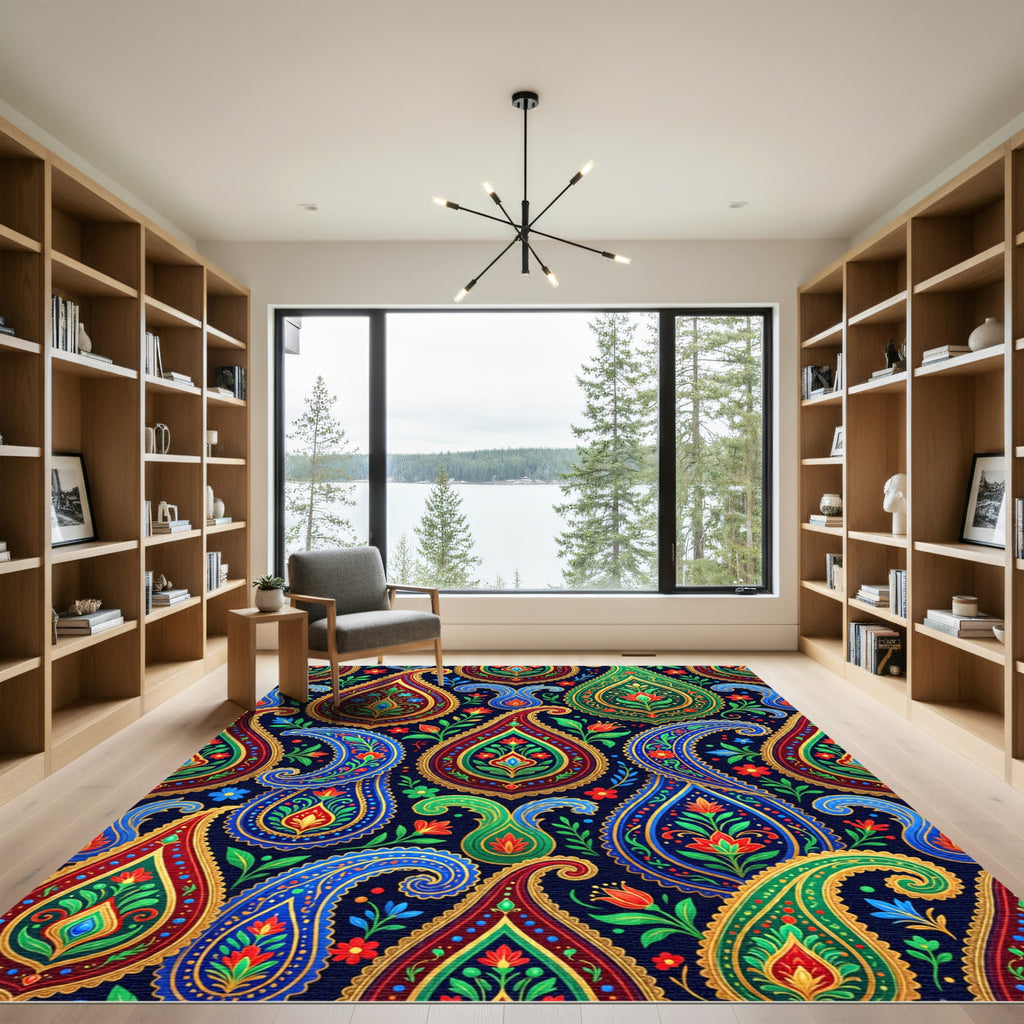 Vibrant Multicolored Paisley Floral Tapestry Rug