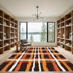 Rustic Earthy Plaid Brushstroke Grid Rug