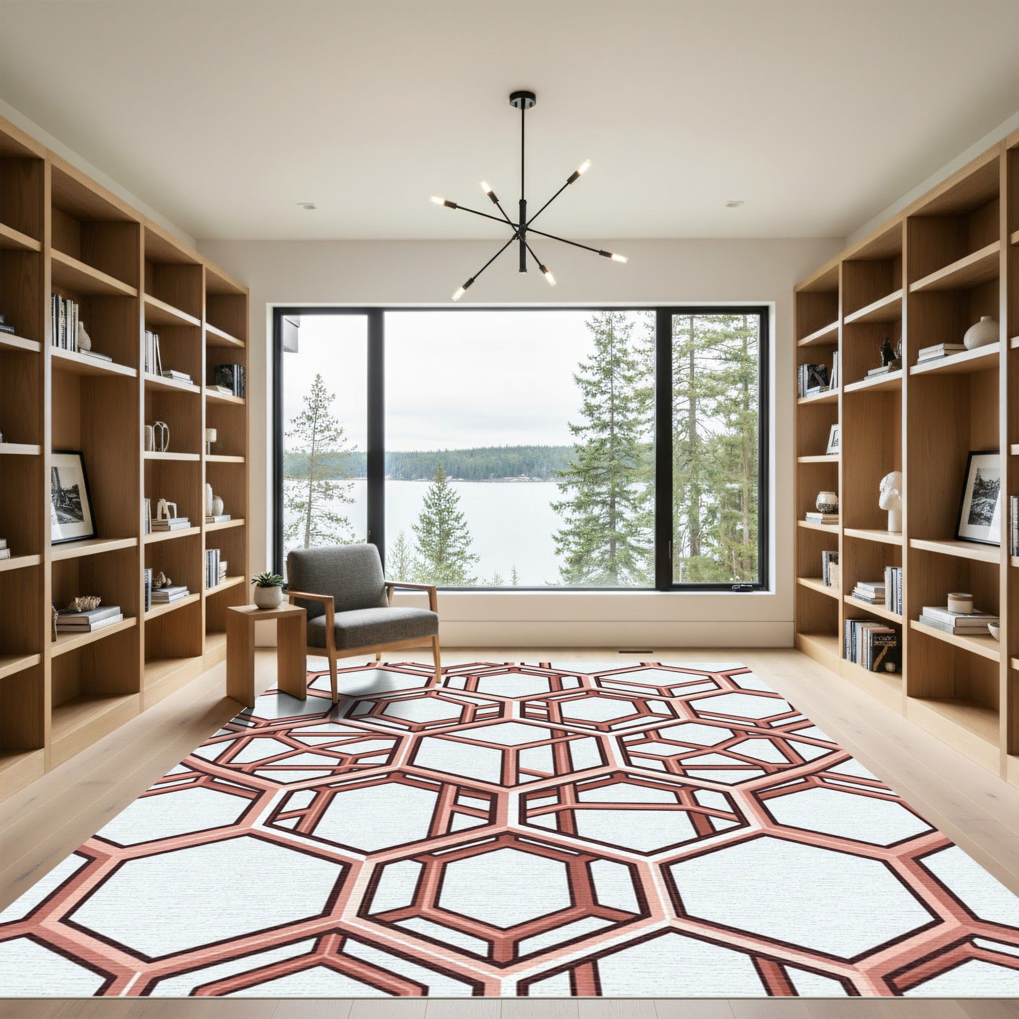 Copper Geometric Hexagon Illusion Structure Rug