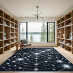 Celestial Silver Starry Midnight Grid Rug