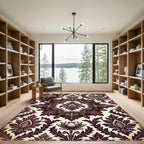 Ornate Burgundy Floral Damask Rug