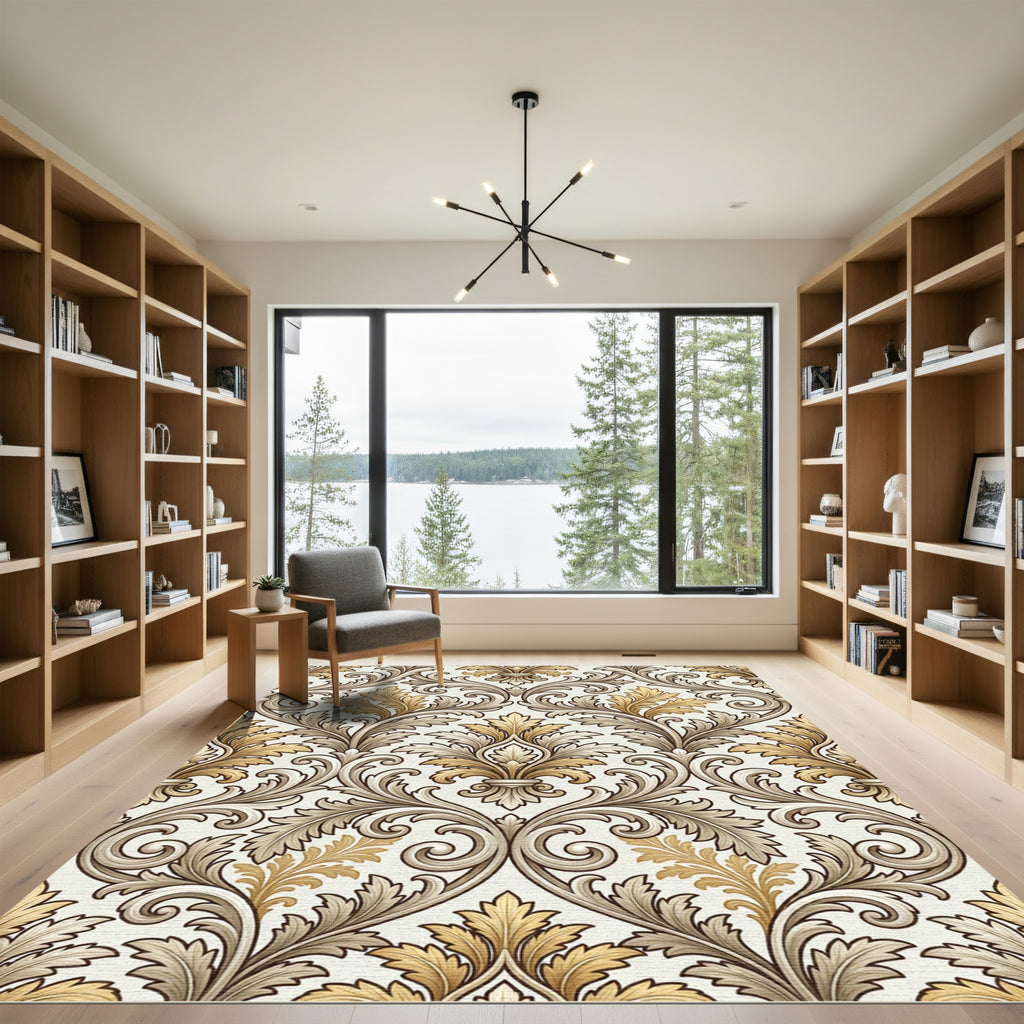Antique Gold Acanthus Leaf Scroll Rug