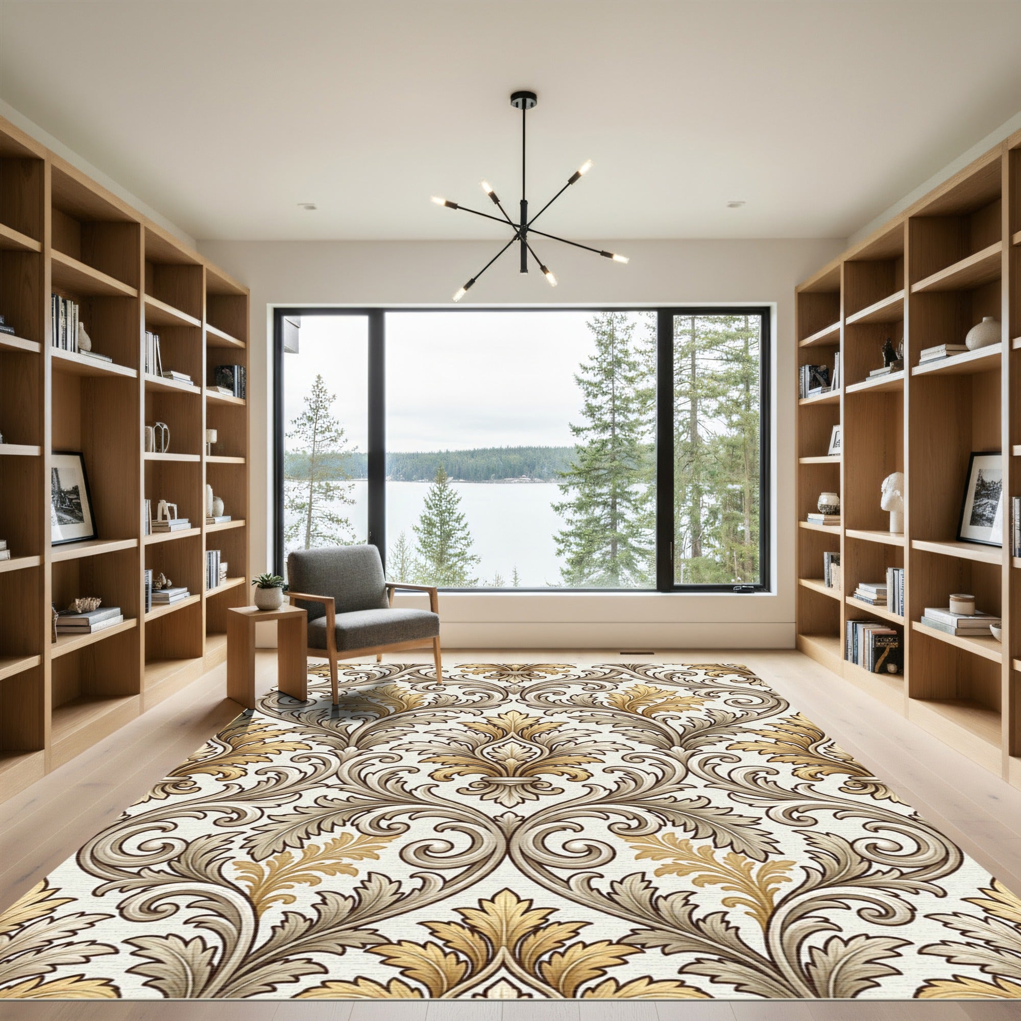 Antique Gold Acanthus Leaf Scroll Rug