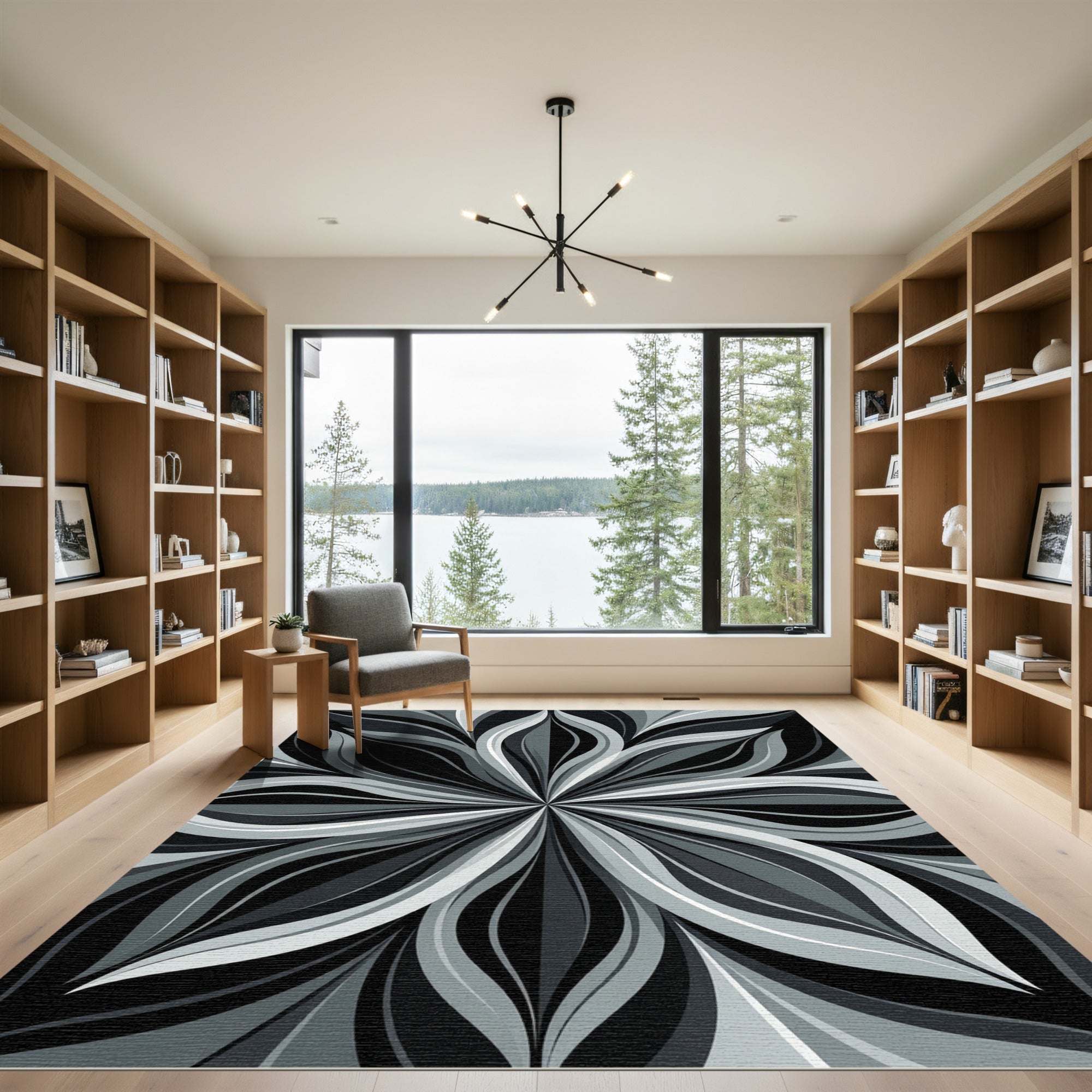 Monochrome Gray Organic Swirl Rug