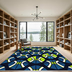 Geometric Lime and Blue Hexagon Abstract Rug