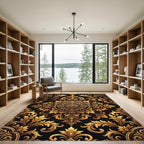 Ornate Gold Scrollwork Damask Filigree Rug