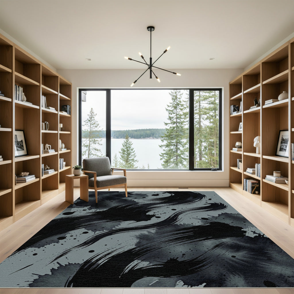 Monochromatic Ink Brush Stroke Rug