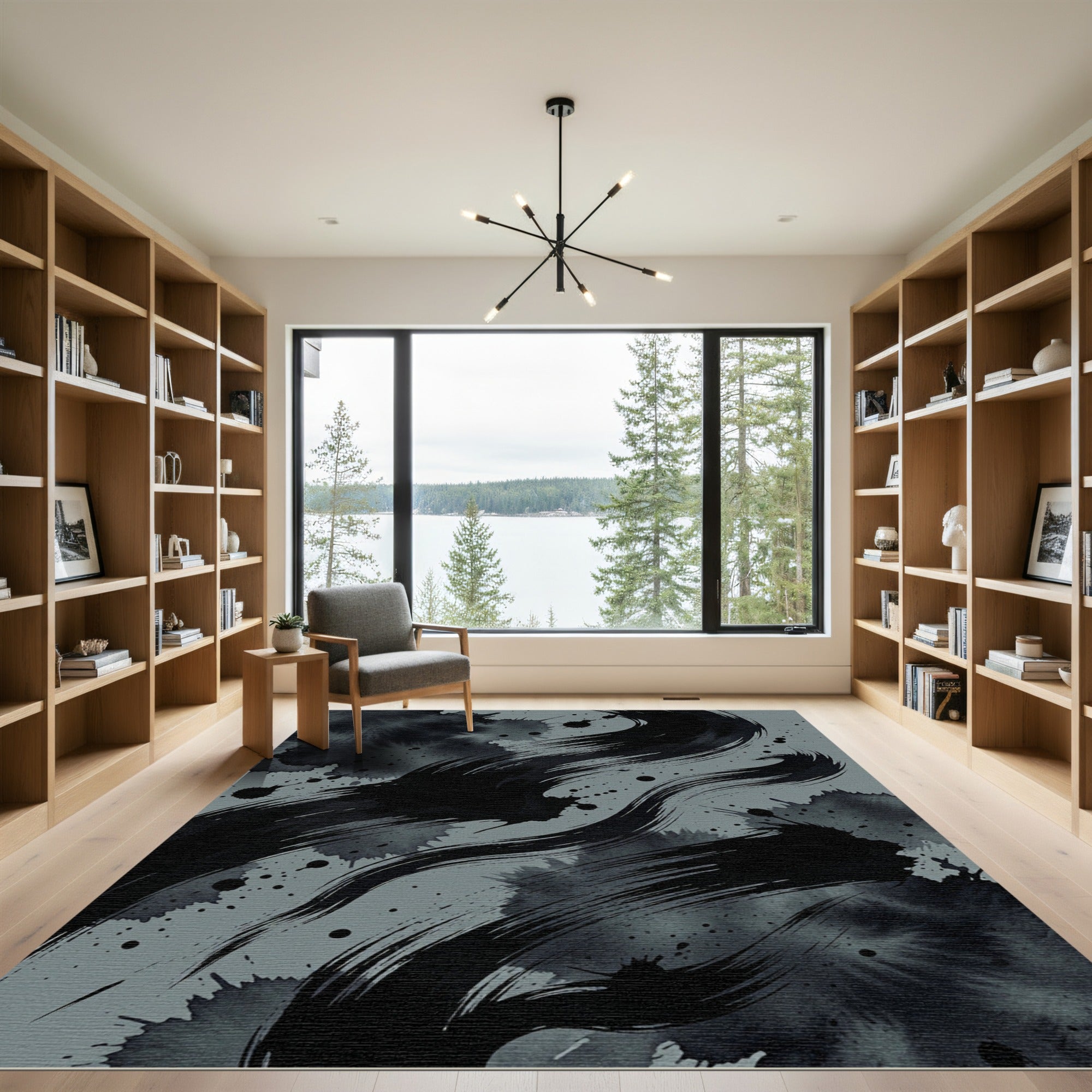 Monochromatic Ink Brush Stroke Rug