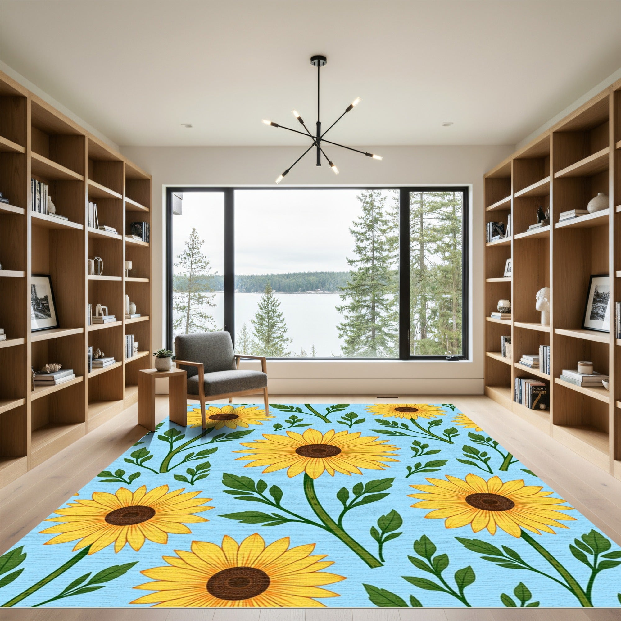 Sunny Yellow Sunflower Garden Pattern Rug