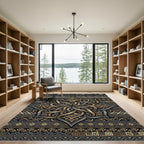 Ornate Gold Charcoal Floral Damask Rug