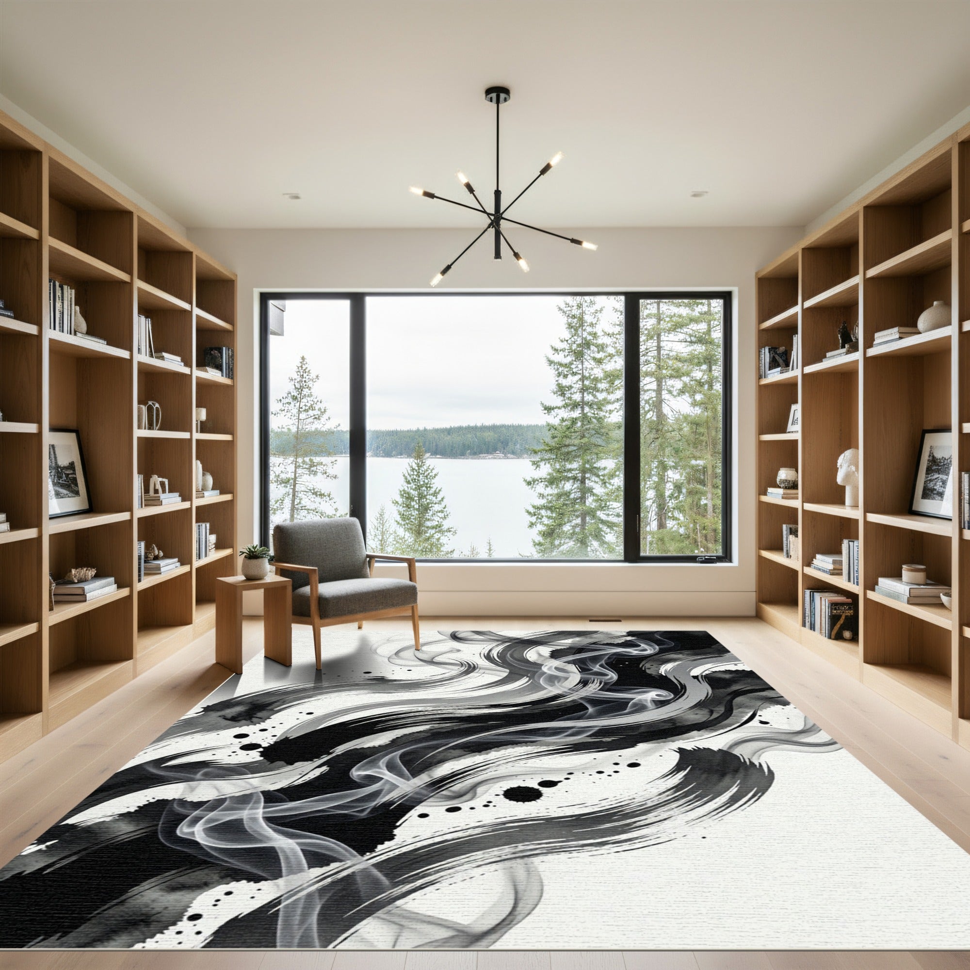 Abstract Ink Stroke Swirls Rug