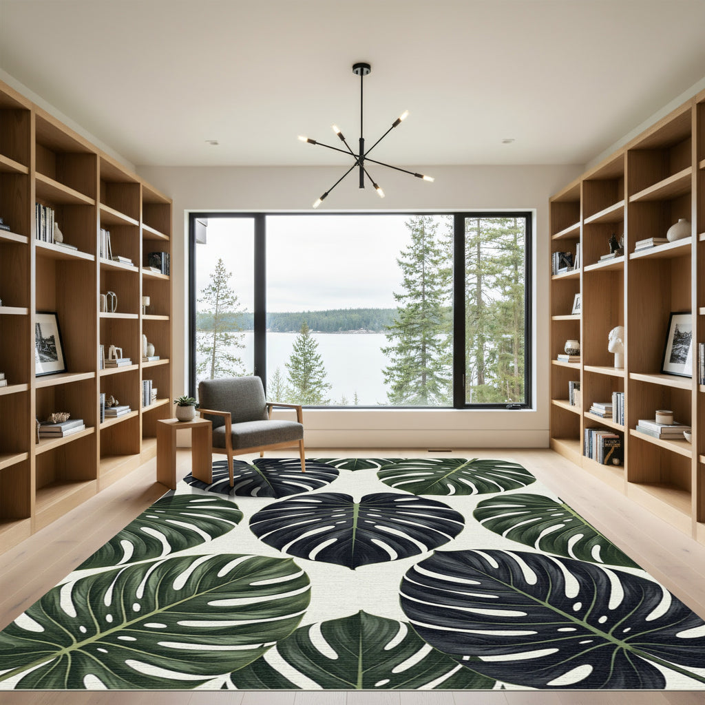Monstera Tropical Foliage Leaves Rug