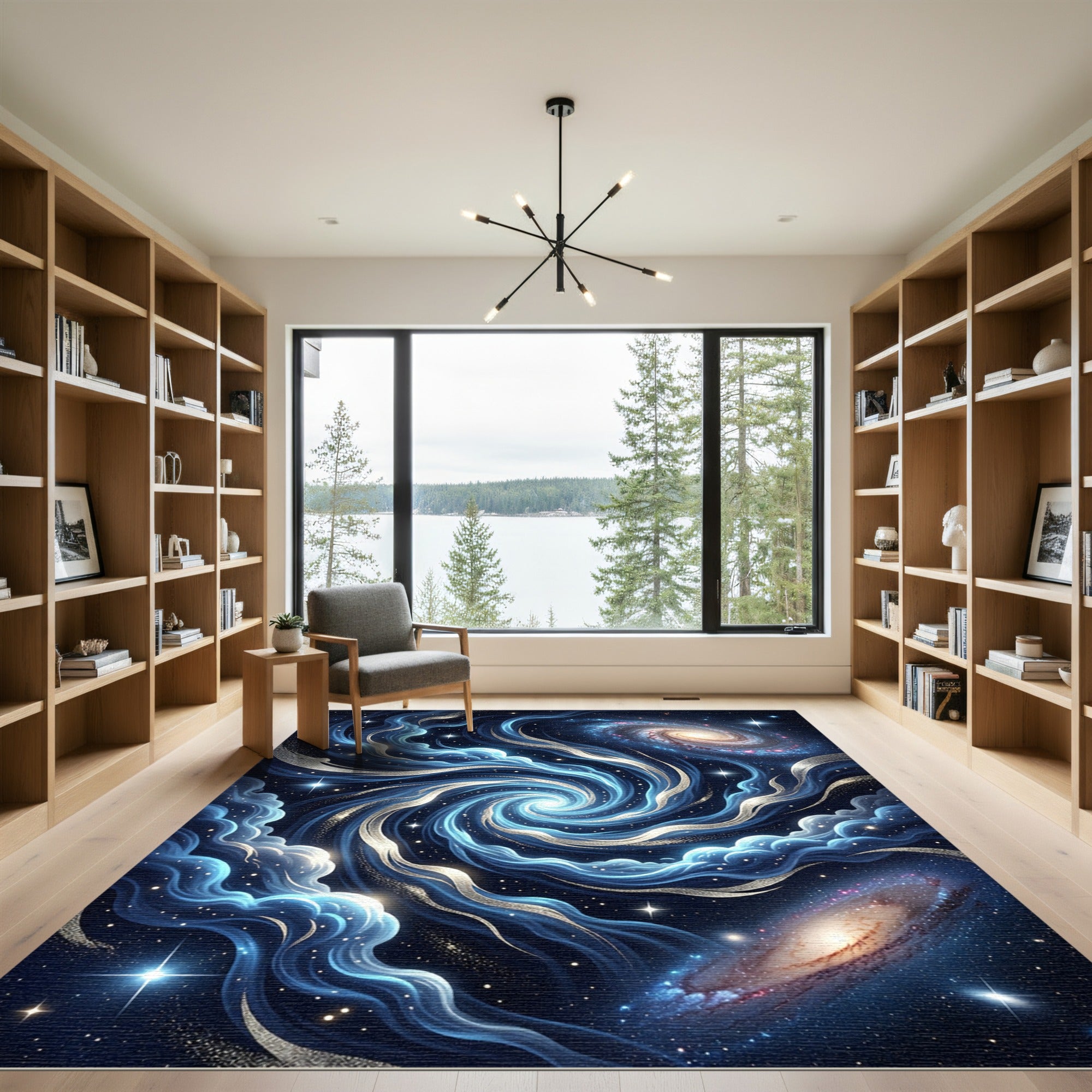 Celestial Blue Galactic Spiral Nebula Rug