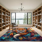 Vibrant Fox Dreamcatcher Feather Sunset Art Rug
