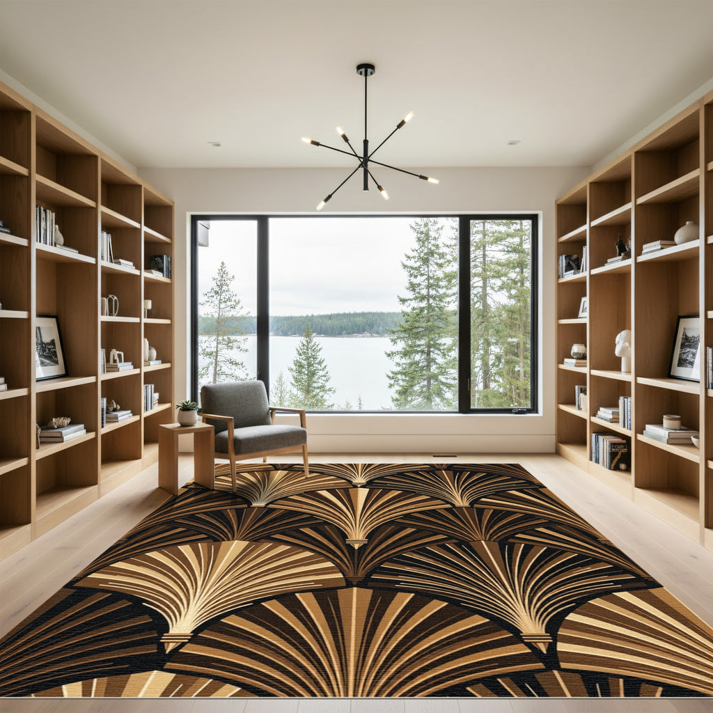 Gold Fan Abstract Geometric Repeating Rug