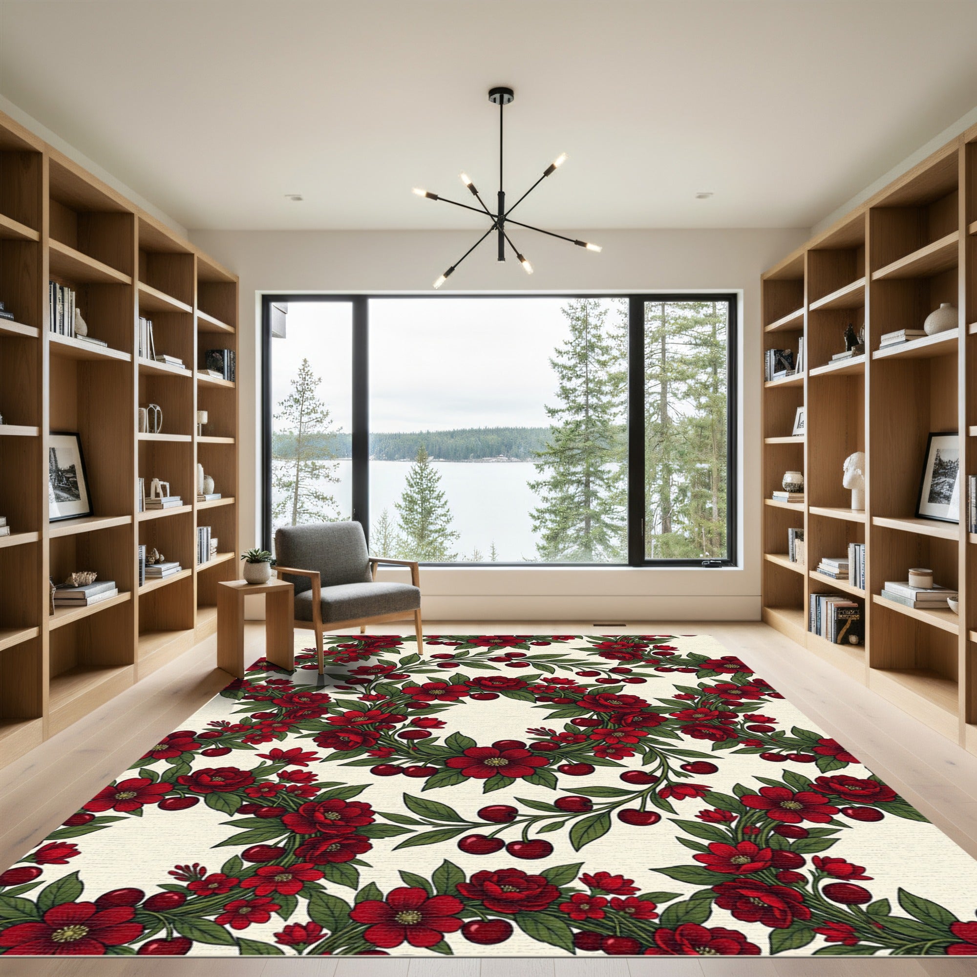 Crimson Cherry Blossom Garland Rug