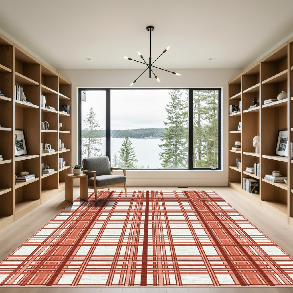Reddish Brown Plaid Lines Rug