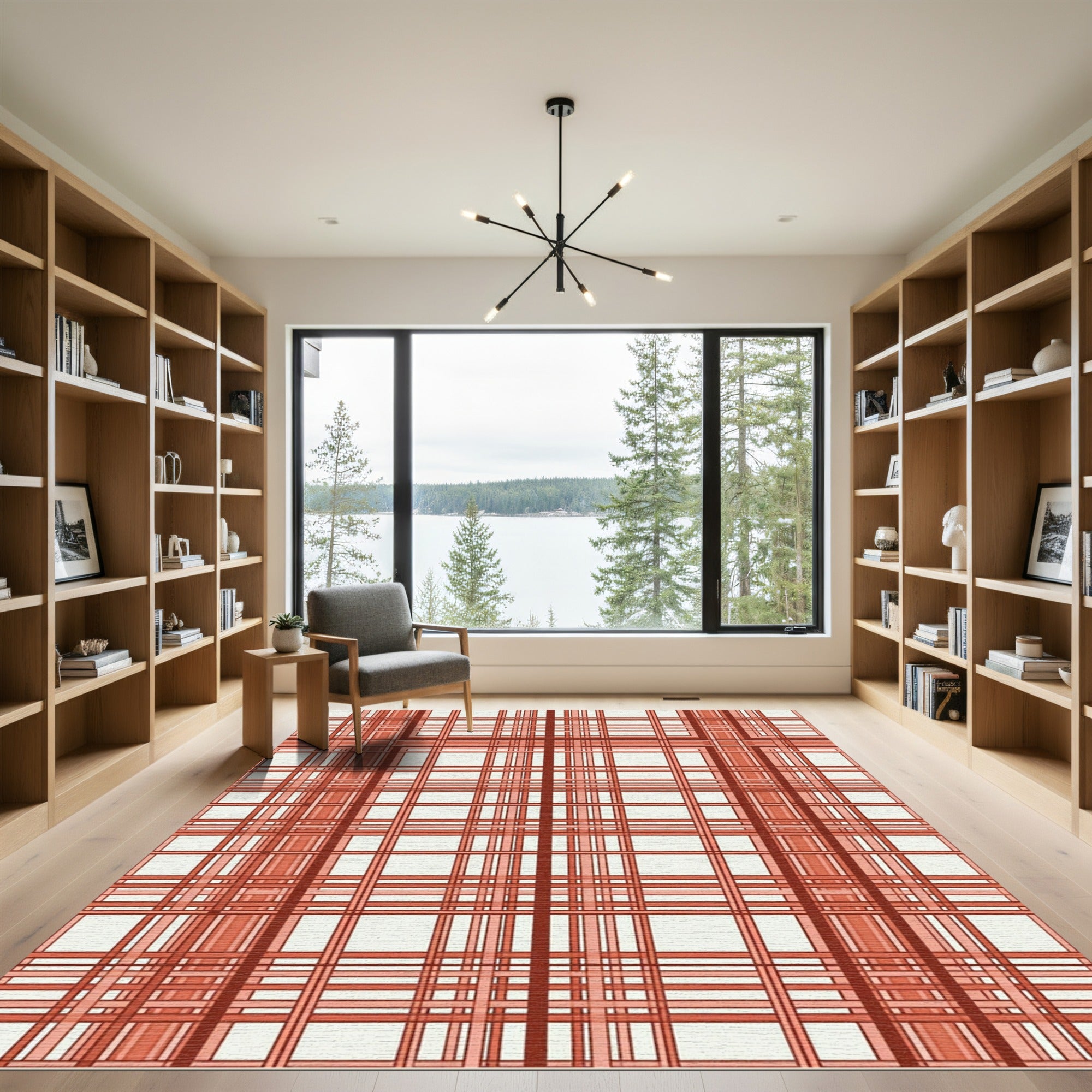 Reddish Brown Plaid Lines Rug
