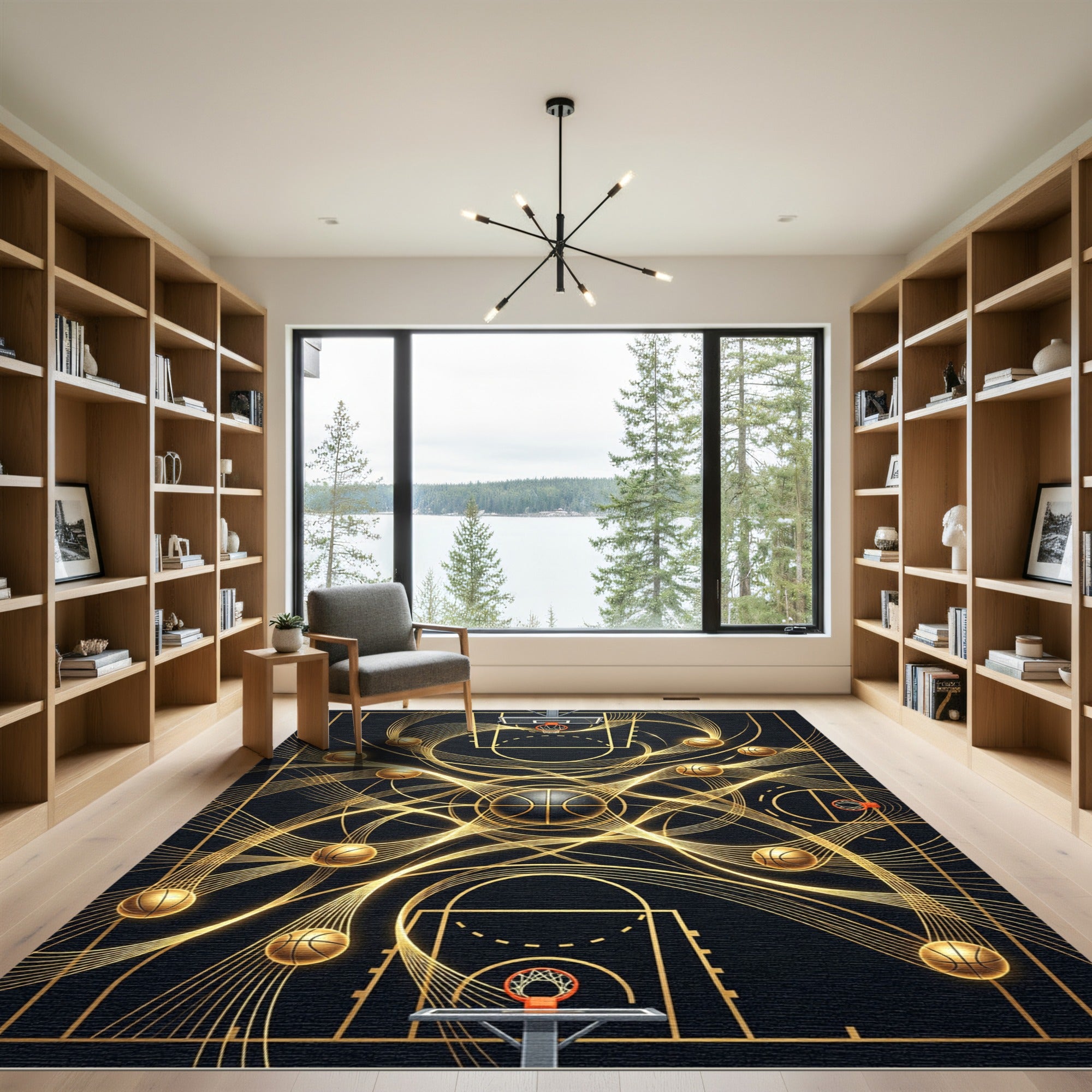 Abstract Golden Basketball Motion Court Rug