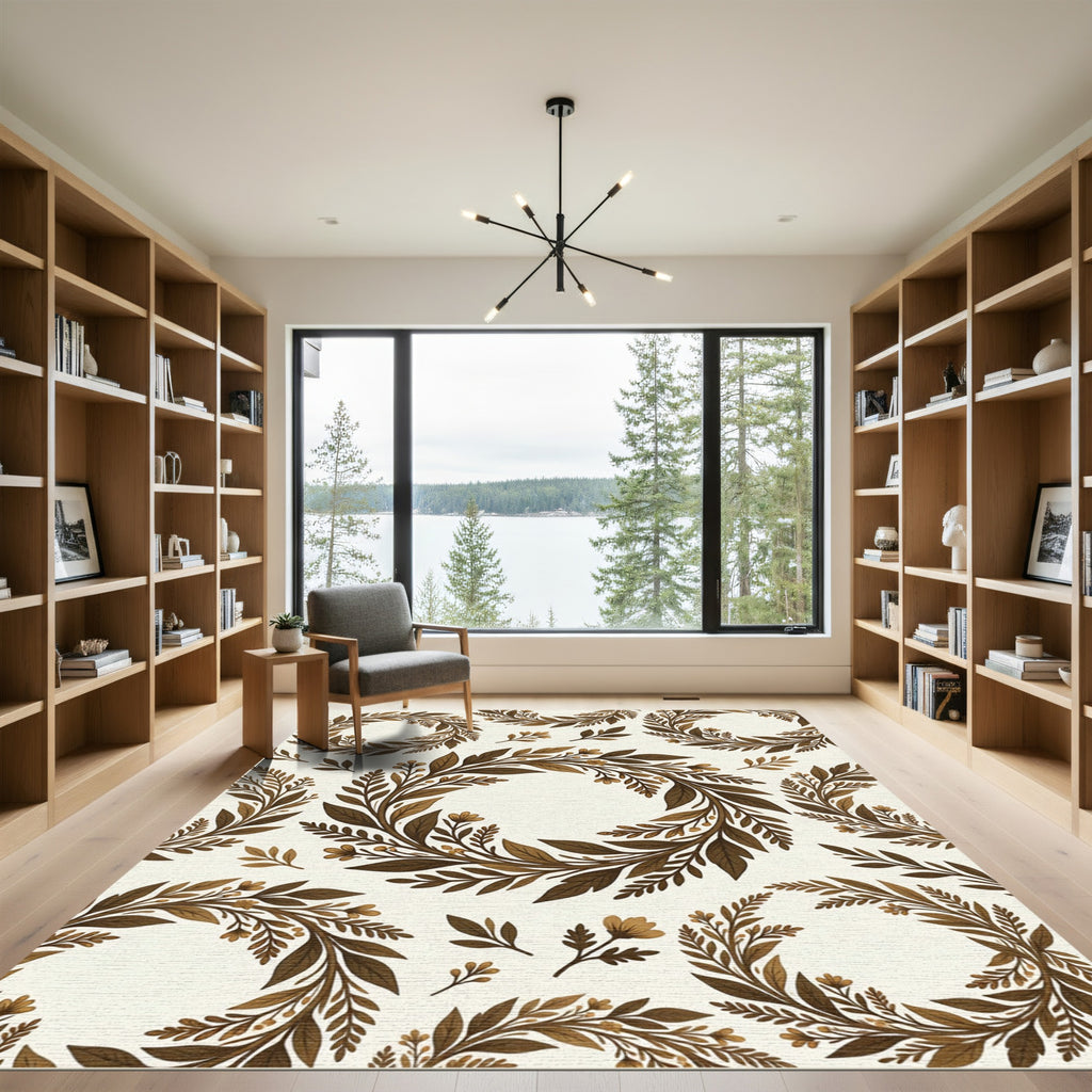 Brown Leaf Wreath Flourish Accent Rug