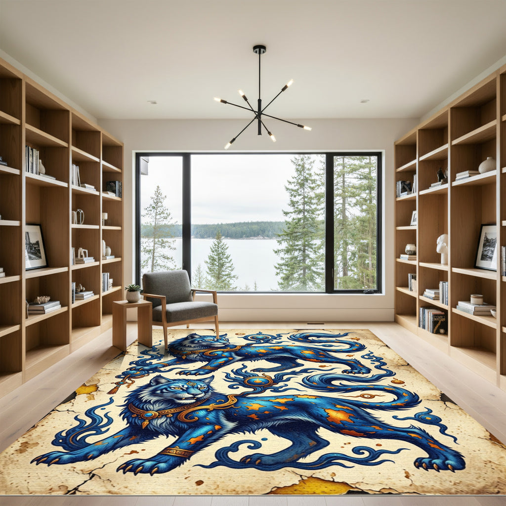 Celestial Azure Tiger Fantasy Illustration Rug
