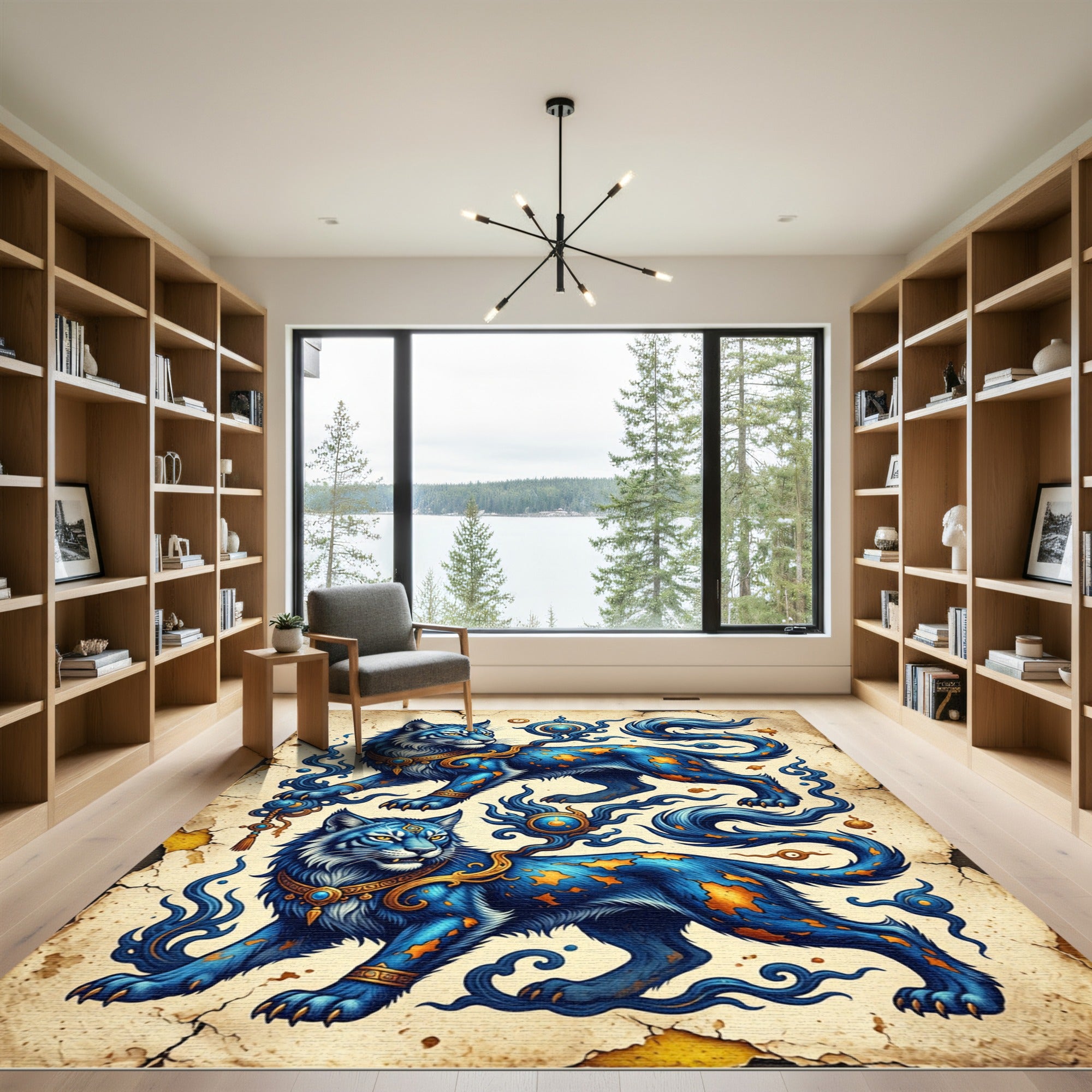 Celestial Azure Tiger Fantasy Illustration Rug