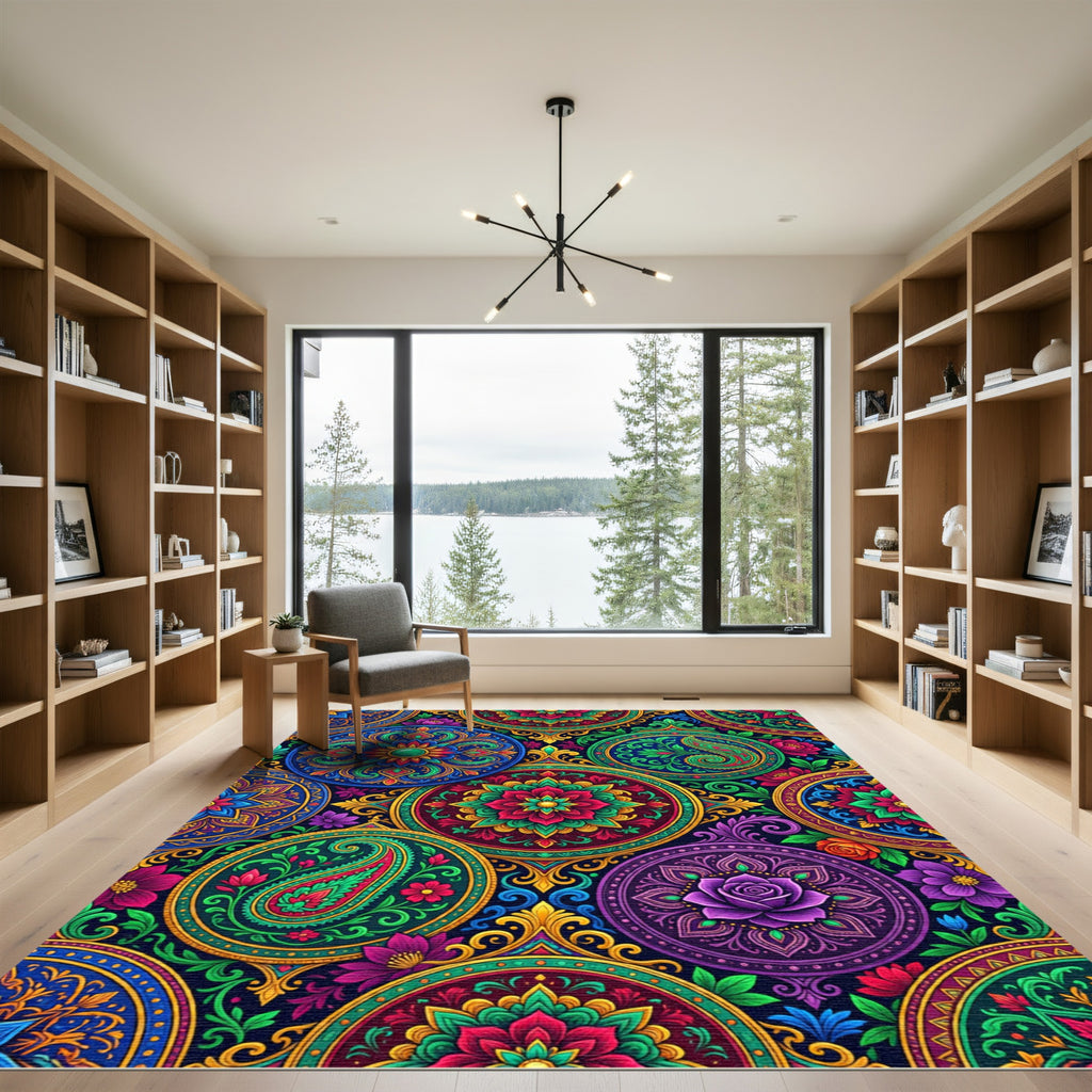 Vibrant Multicolored Floral Medallion Kaleidoscope Rug
