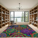 Vibrant Multicolored Floral Medallion Kaleidoscope Rug