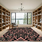 Blush and Charcoal Baroque Damask Rug