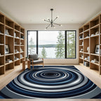 Modern Indigo Silver Circular Swirl Rug