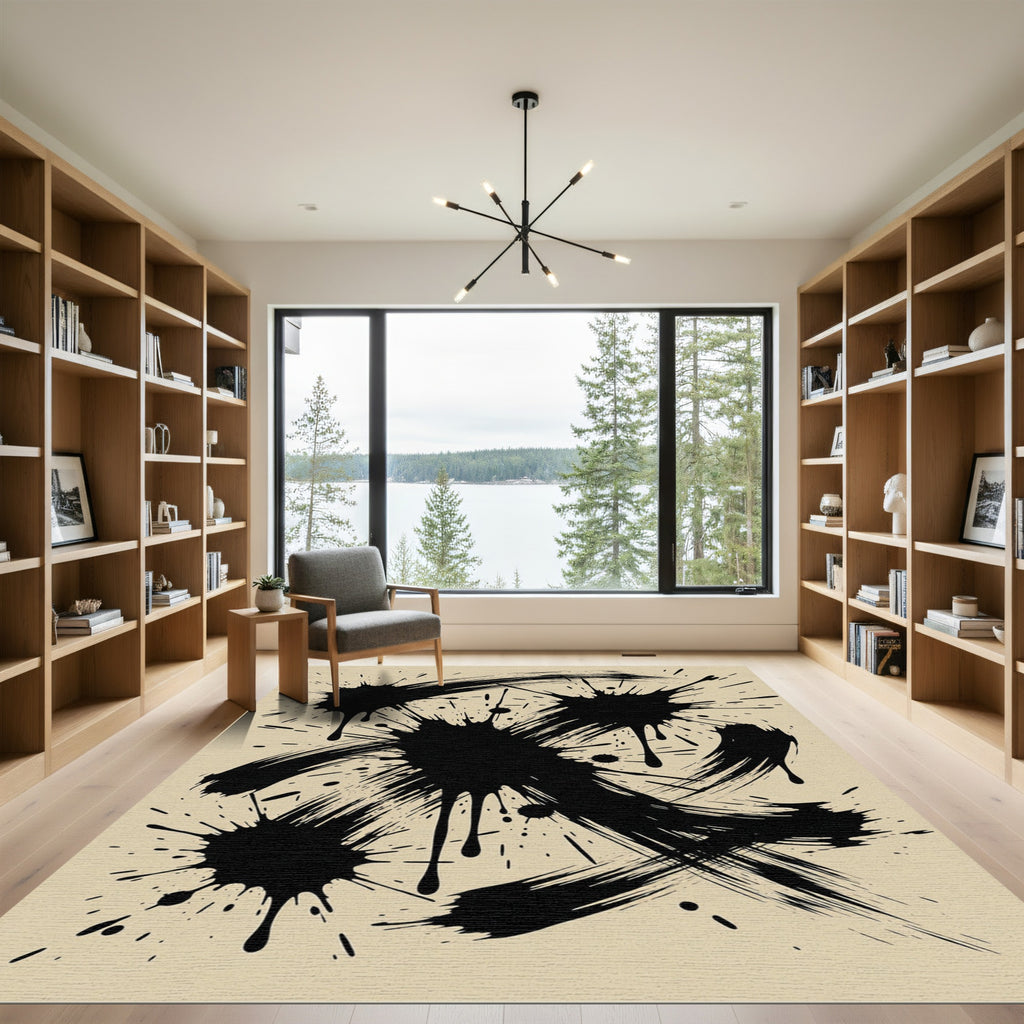 Abstract Black Ink Splatter Area Rug