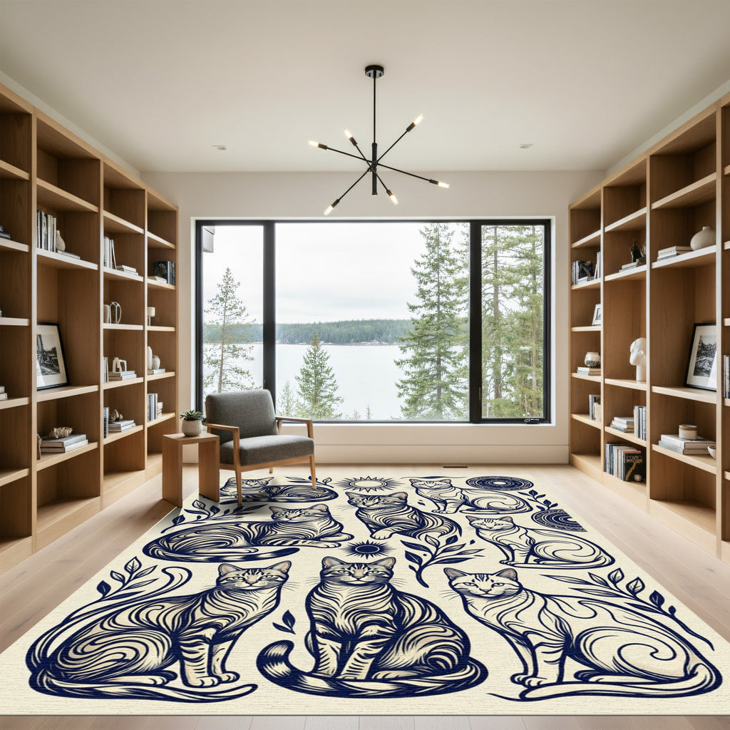 Minimalist Monochrome Feline Sun Art Rug
