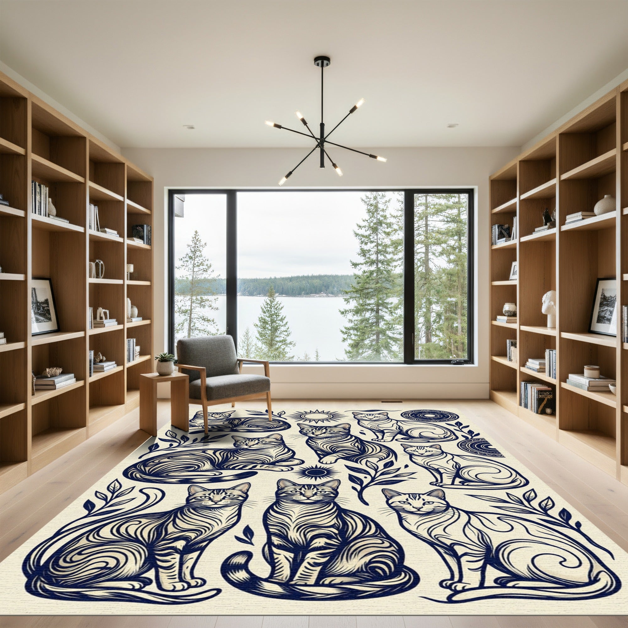 Minimalist Monochrome Feline Sun Art Rug