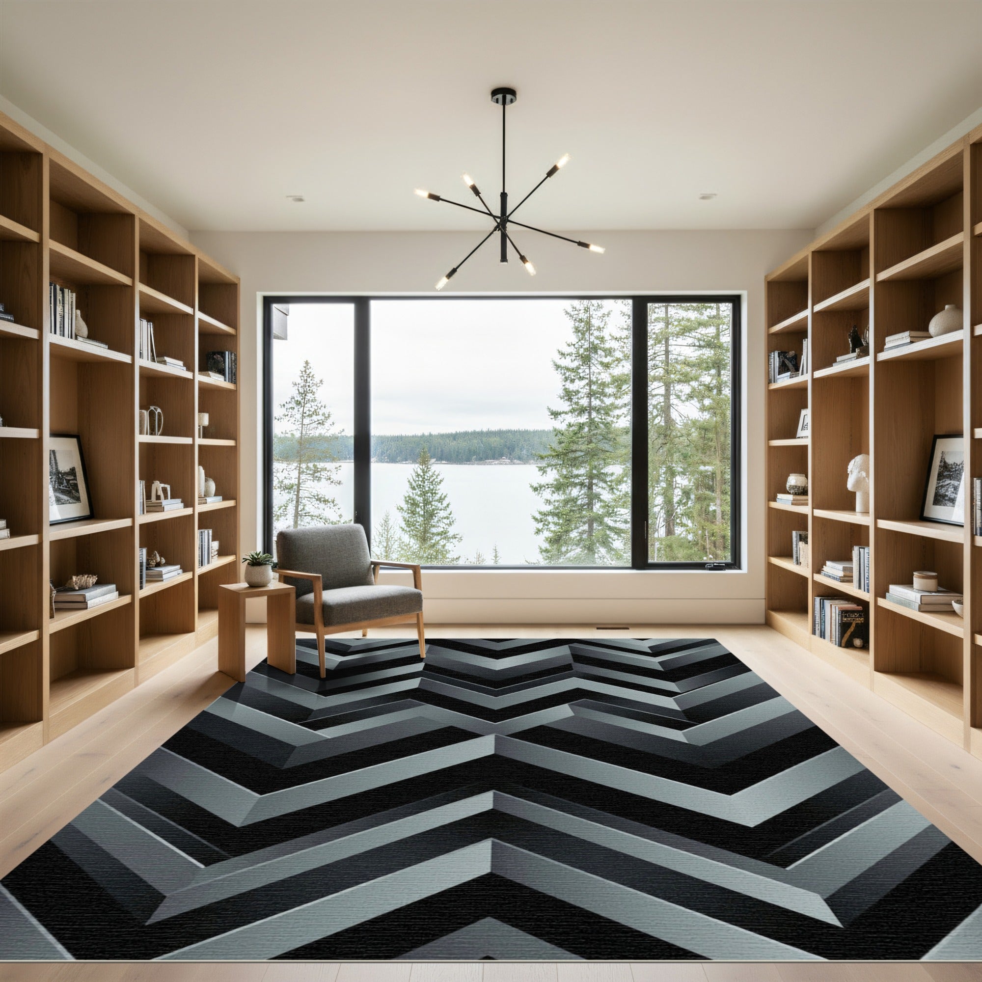 Gray Chevron Geometric Illusion Rug