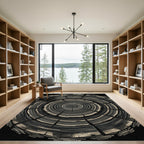 Dark Gray Wood Grain Rings Rug