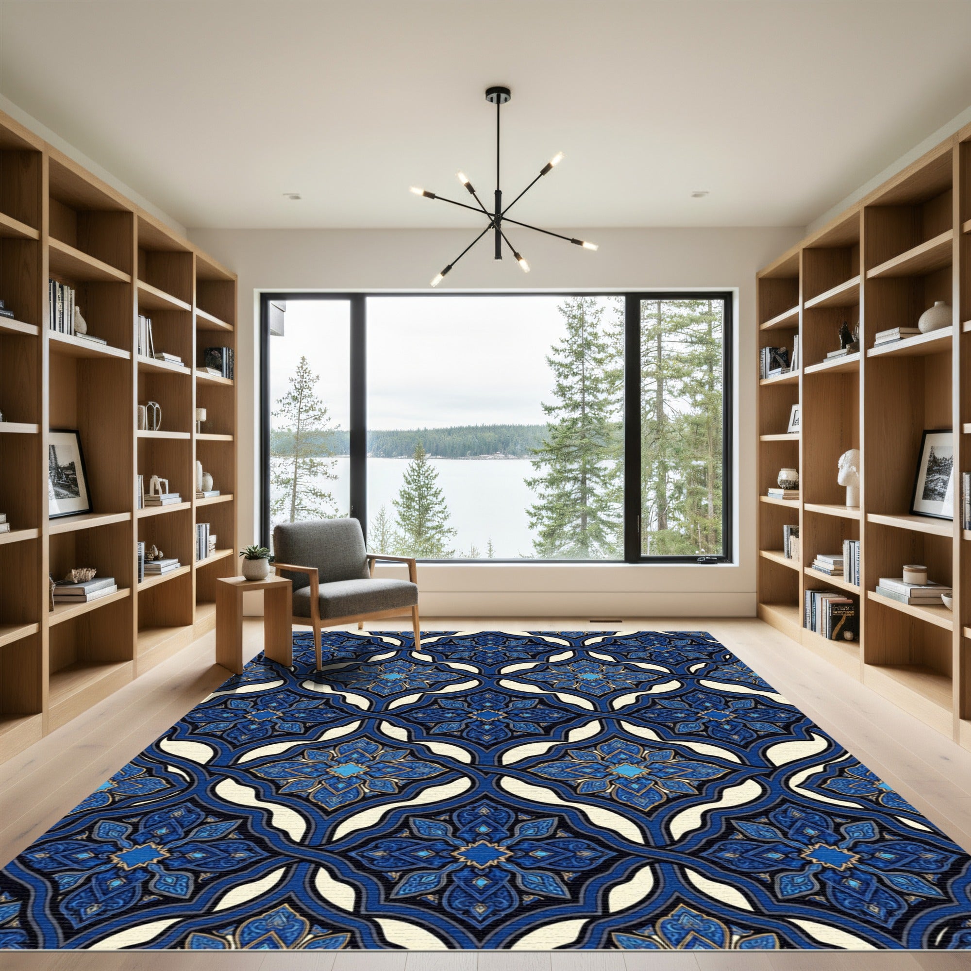 Rich Cobalt Quatrefoil Lattice Rug